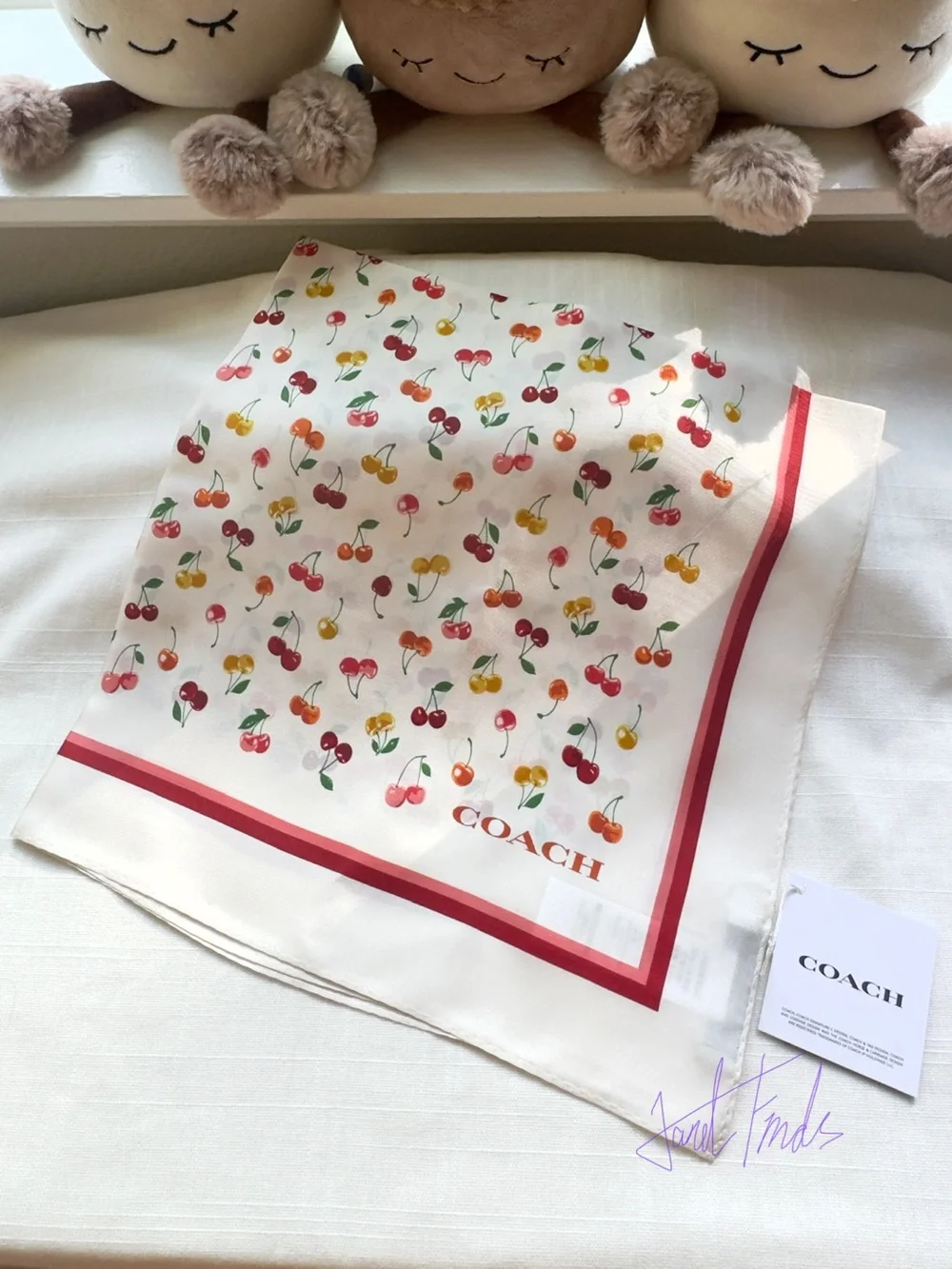 NWT 🍒 COACH Cherry Mix Printed Silk Square Scarf - Chalk Multi